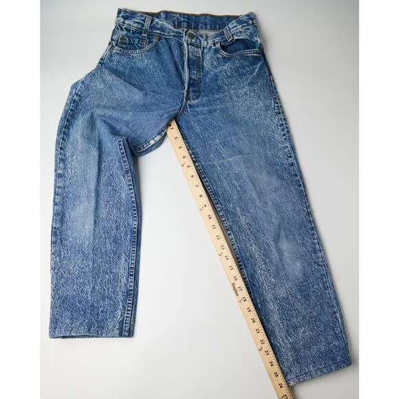 Vintage 90s Levi’s 701 Student Jeans W31 L34 Blue Denim USA Made Distressed wear