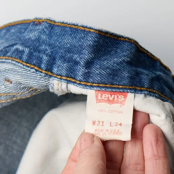 Vintage 90s Levi’s 701 Student Jeans W31 L34 Blue Denim USA Made Distressed wear
