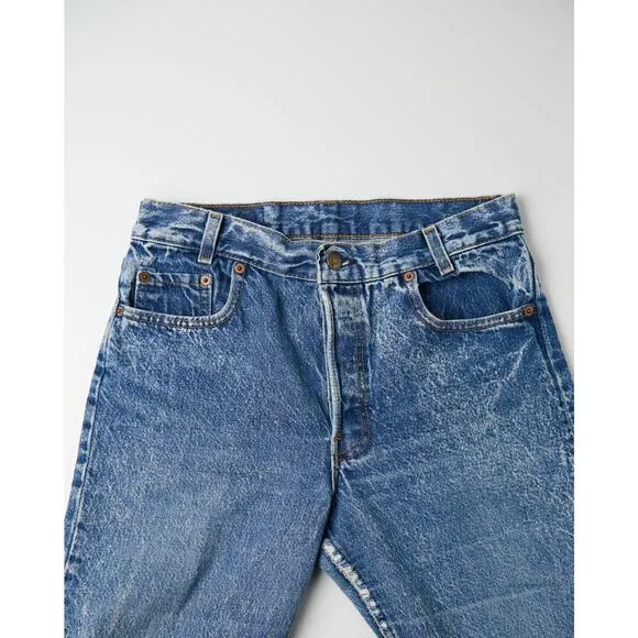 Vintage 90s Levi’s 701 Student Jeans W31 L34 Blue Denim USA Made Distressed wear