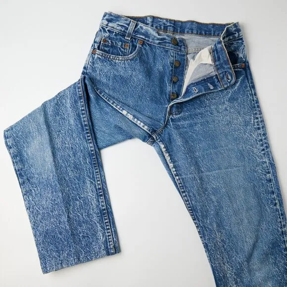Vintage 90s Levi’s 701 Student Jeans W31 L34 Blue Denim USA Made Distressed wear