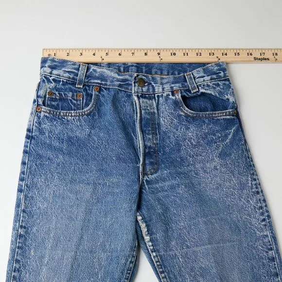 Vintage 90s Levi’s 701 Student Jeans W31 L34 Blue Denim USA Made Distressed wear