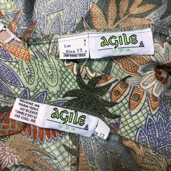 Vintage AGILE tropical Blouse &amp; skirt set both size 12