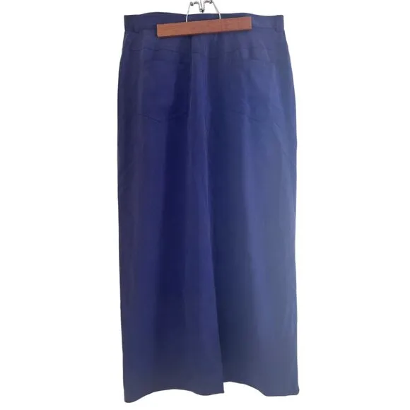 Vintage Anne Klein II Purple Blue 100% Silk Maxi Skirt Size 12