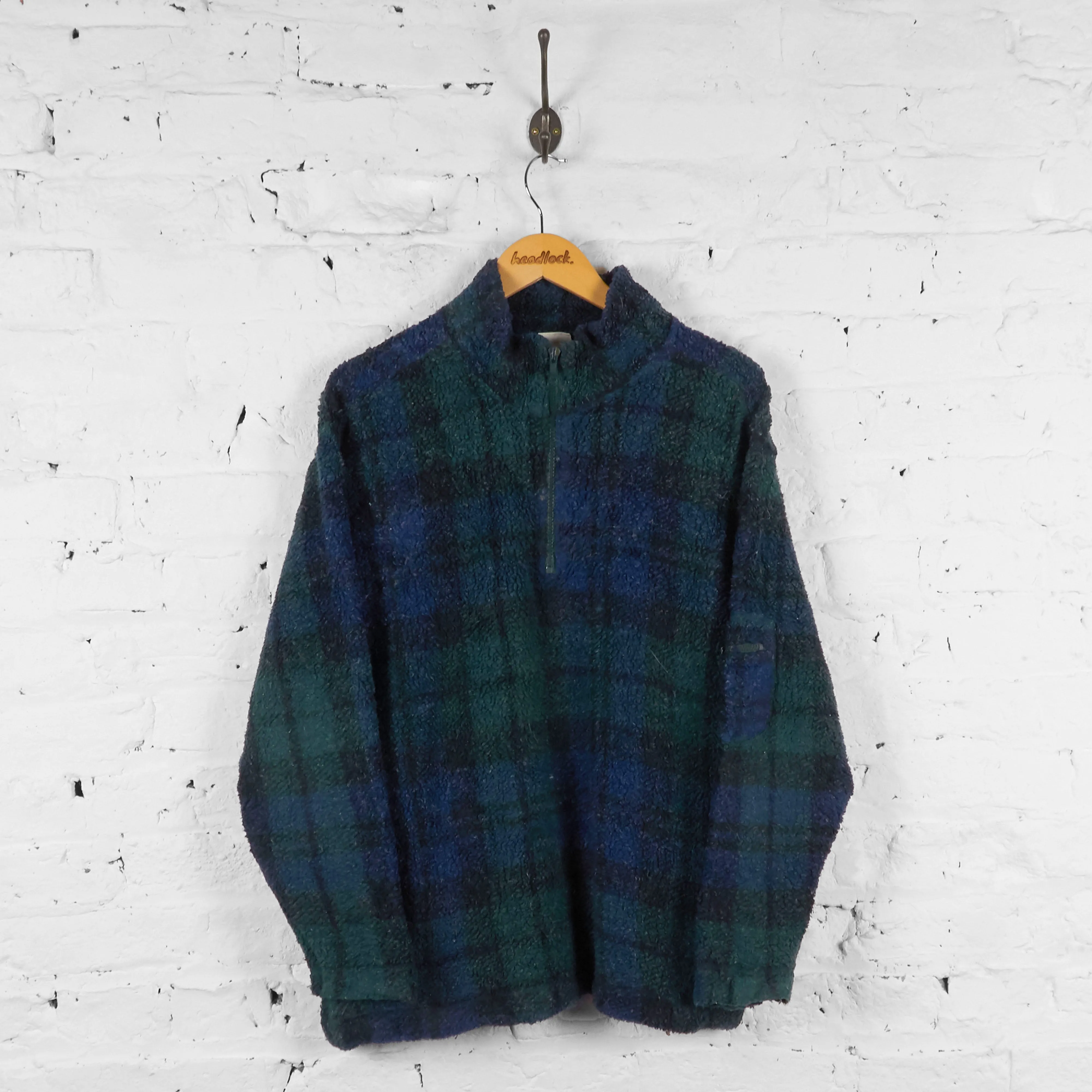 Vintage Checked Pattern Fleece - Green/Blue - M