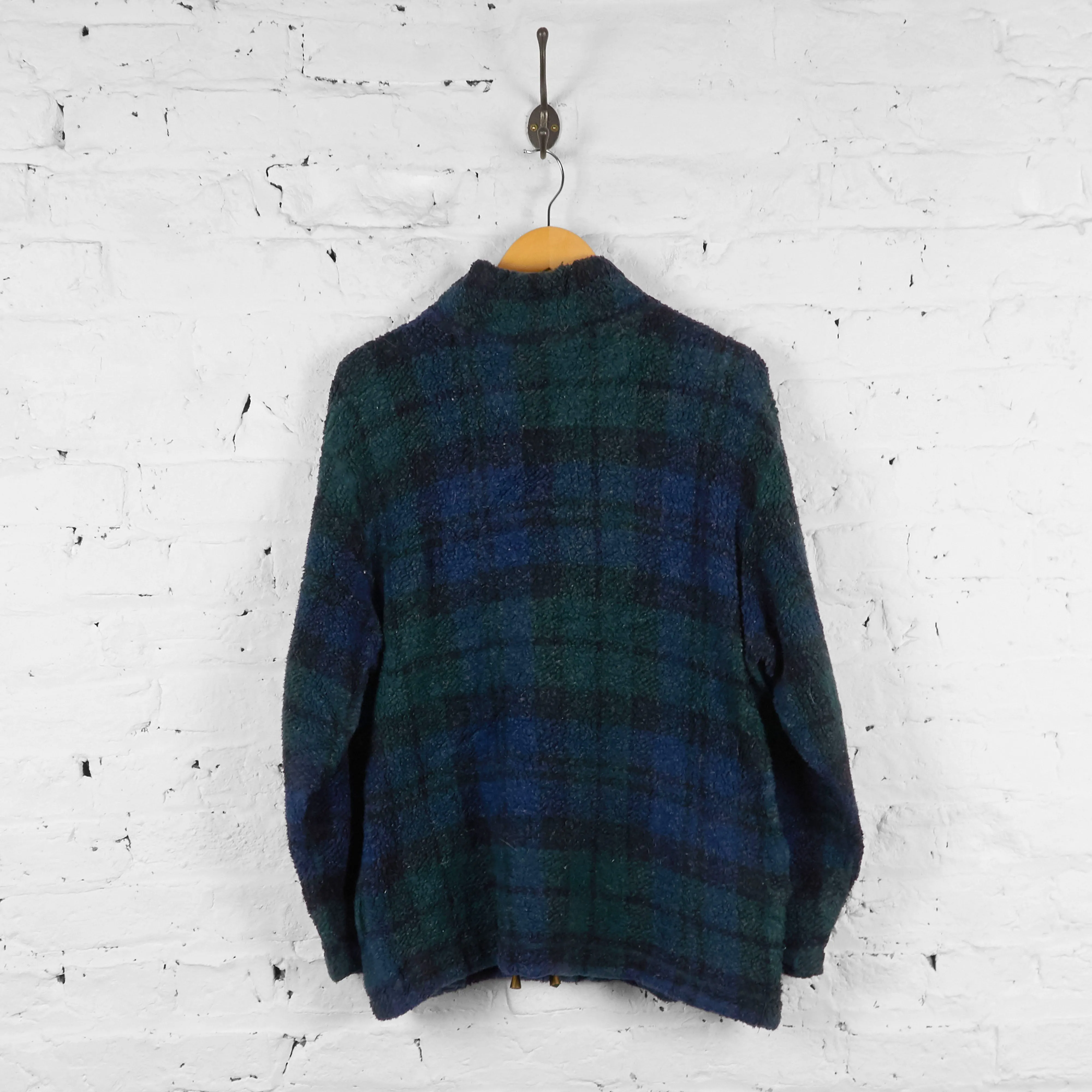 Vintage Checked Pattern Fleece - Green/Blue - M