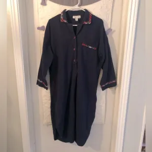 Vintage Christian Dior Plaid and Navy Sleep Shirt Gown