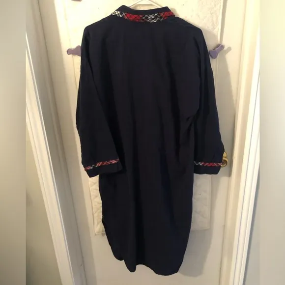 Vintage Christian Dior Plaid and Navy Sleep Shirt Gown