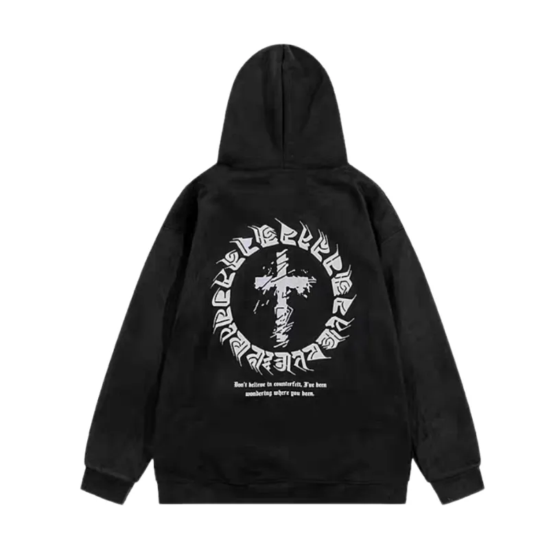 Vintage Cross Letter Print Hoodie