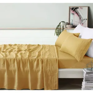 Vintage Design Orchre French 100% Linen Sheet Set