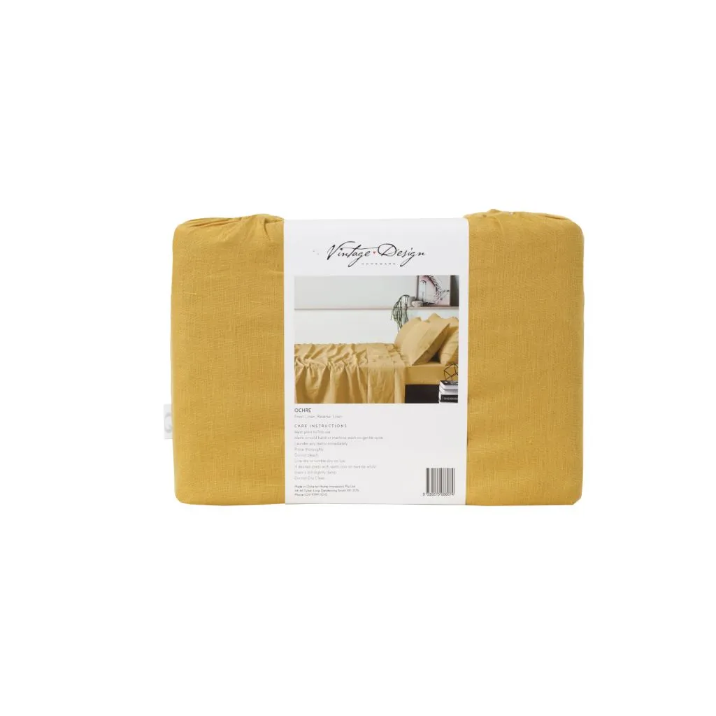Vintage Design Orchre French 100% Linen Sheet Set