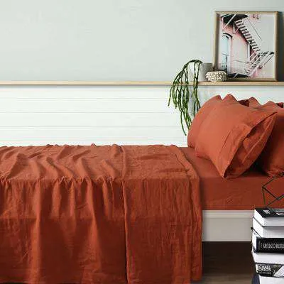 Vintage Design Tobacco French 100% Linen Sheet Set