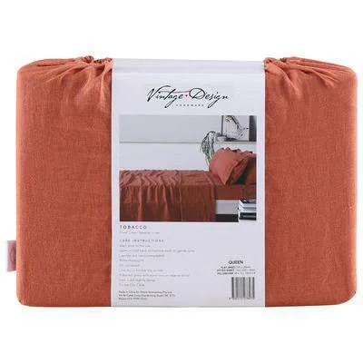 Vintage Design Tobacco French 100% Linen Sheet Set