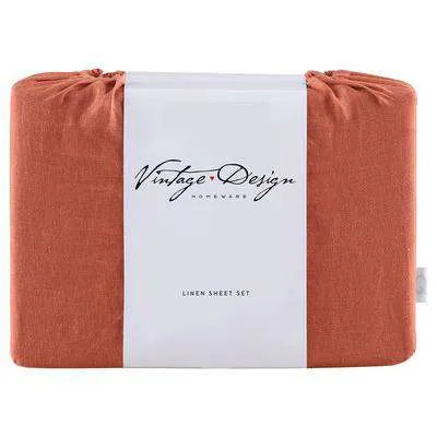 Vintage Design Tobacco French 100% Linen Sheet Set