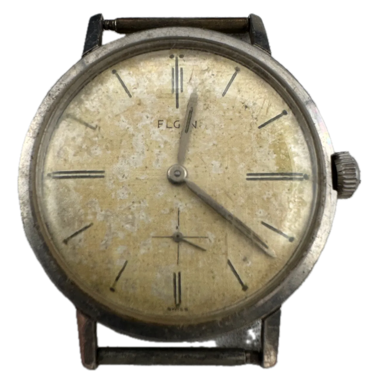 Vintage Elgin 4910 Linen Dial Men's Mechanical Wristwatch 791 Swiss Steel