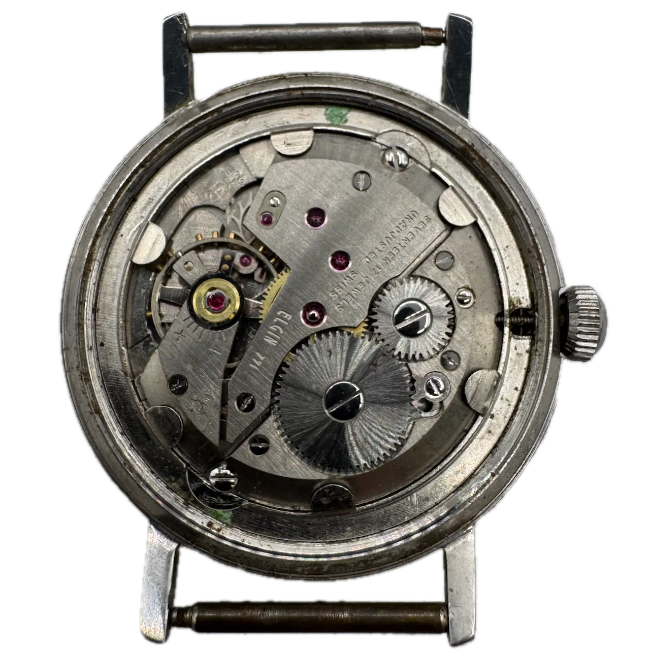 Vintage Elgin 4910 Linen Dial Men's Mechanical Wristwatch 791 Swiss Steel