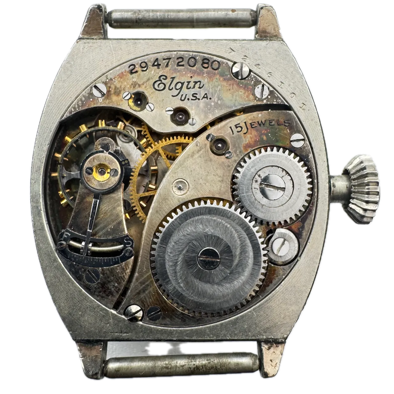 Vintage Elgin Art Deco Men's Mechanical Wristwatch 464 USA 14k White GF