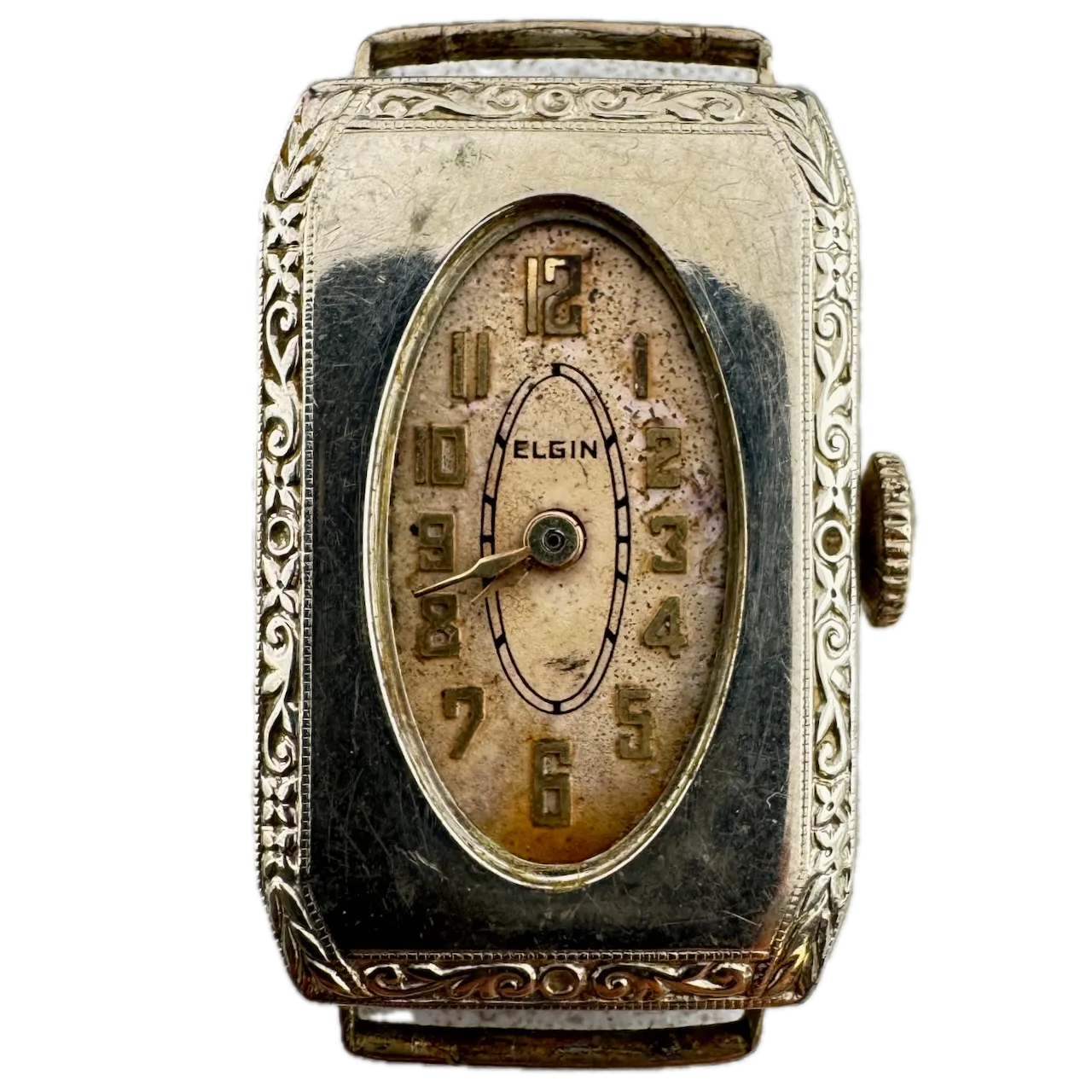 Vintage Elgin Art Deco Wire Lug Men's Mechanical Wristwatch 484 14k White GF