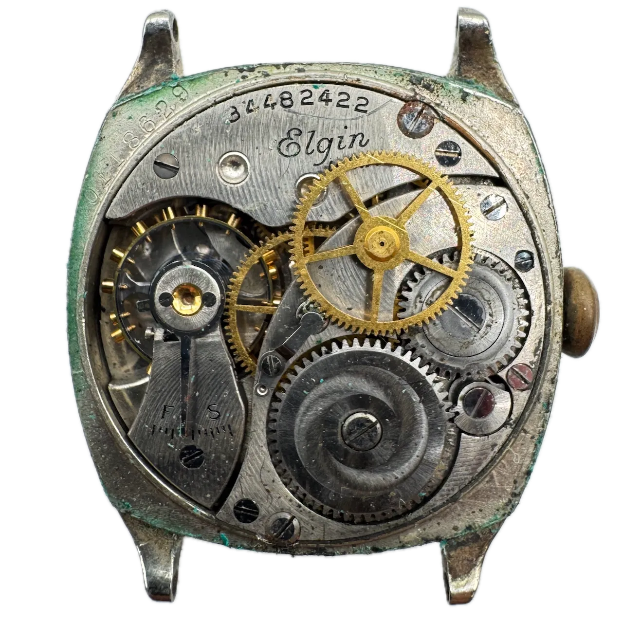 Vintage Elgin Cushion Deco Men's Mechanical Wristwatch 502 USA 14k White GF