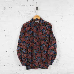 Vintage Floral Corduroy Shirt - Blue/Red - M