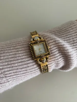Vintage Gold Tone Claddagh Ladies cuff bracelet Watch