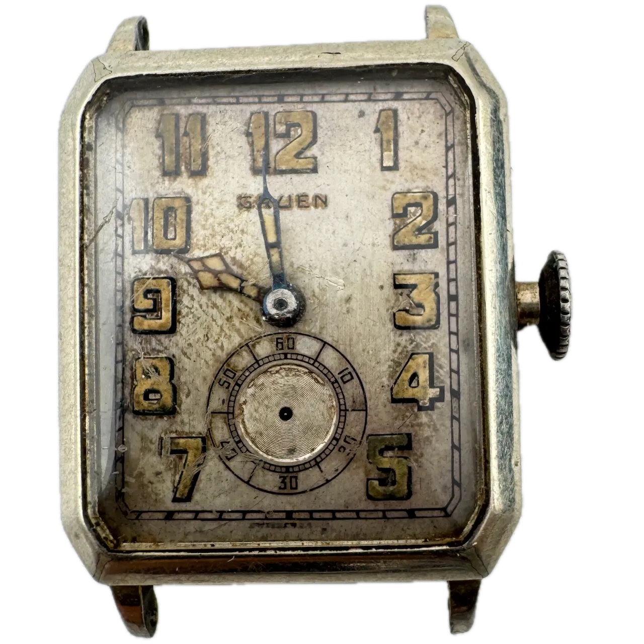 Vintage Gruen Rectangular Deco Men's Mechanical Wristwatch Swiss 14k White GF