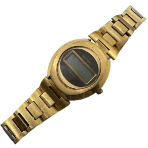 Vintage Gruen Teletime Egg Case Men's Digital LED Wristwatch USA Gold Tone