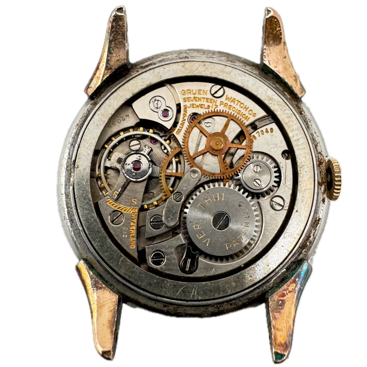 Vintage Gruen Veri-thin Pan America Men's Mechanical Wristwatch 420SS Gold Tone