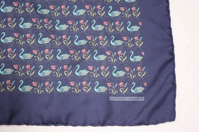 Vintage HERMES Swan Print Pocket Scarf