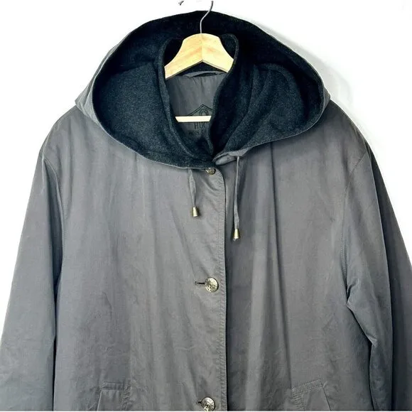 Vintage Hucke Mode Collection Trench Coat Womens Size 12 Grey Wool Lined Hooded
