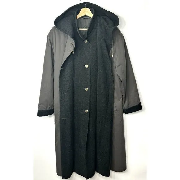 Vintage Hucke Mode Collection Trench Coat Womens Size 12 Grey Wool Lined Hooded