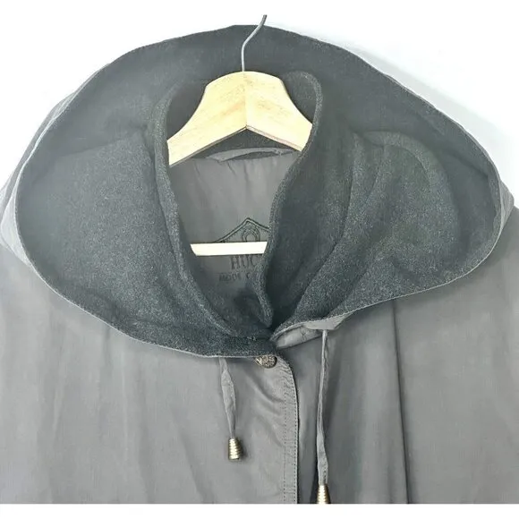 Vintage Hucke Mode Collection Trench Coat Womens Size 12 Grey Wool Lined Hooded