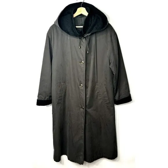 Vintage Hucke Mode Collection Trench Coat Womens Size 12 Grey Wool Lined Hooded
