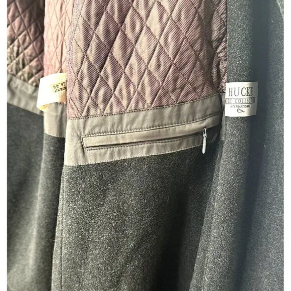Vintage Hucke Mode Collection Trench Coat Womens Size 12 Grey Wool Lined Hooded