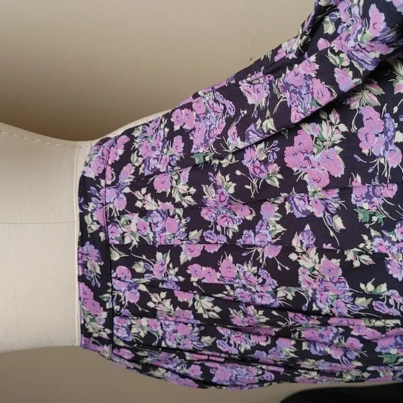 Vintage ILGWU Di Di Scott Pleated Skirt Pockets Black Lavender &amp; Pink Roses