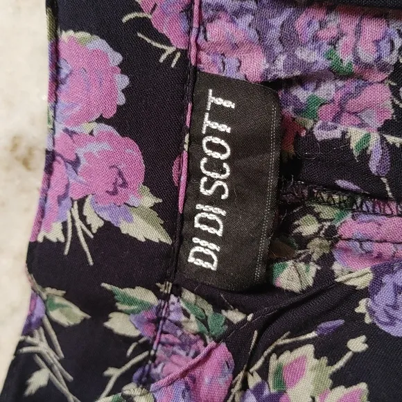 Vintage ILGWU Di Di Scott Pleated Skirt Pockets Black Lavender &amp; Pink Roses