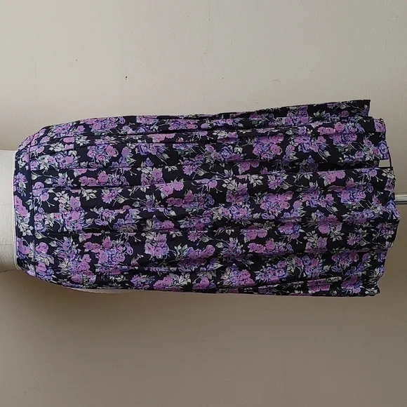 Vintage ILGWU Di Di Scott Pleated Skirt Pockets Black Lavender &amp; Pink Roses