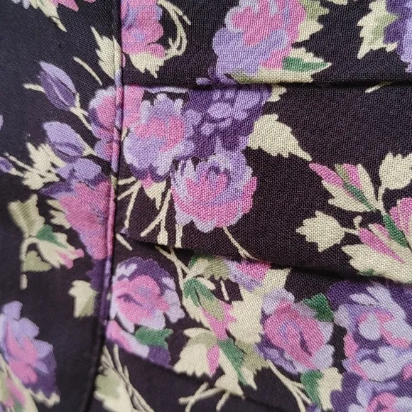Vintage ILGWU Di Di Scott Pleated Skirt Pockets Black Lavender &amp; Pink Roses