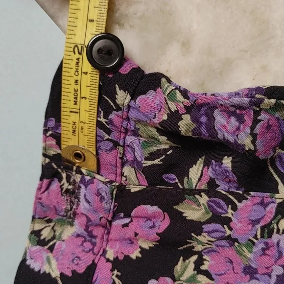 Vintage ILGWU Di Di Scott Pleated Skirt Pockets Black Lavender &amp; Pink Roses