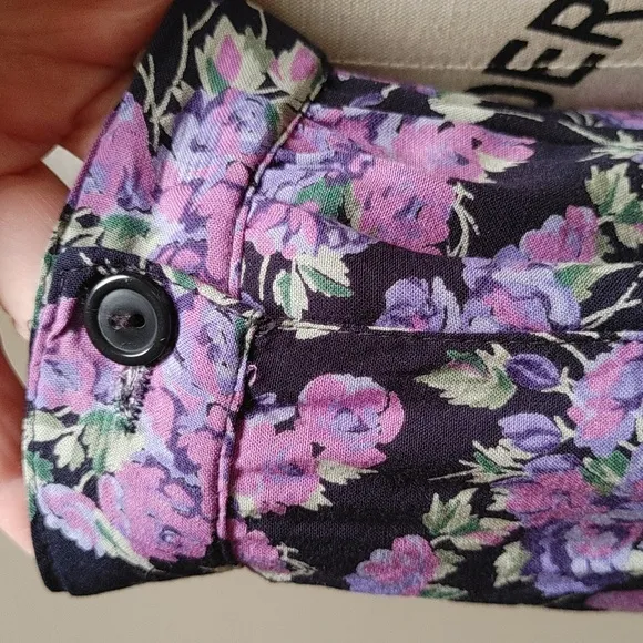 Vintage ILGWU Di Di Scott Pleated Skirt Pockets Black Lavender &amp; Pink Roses