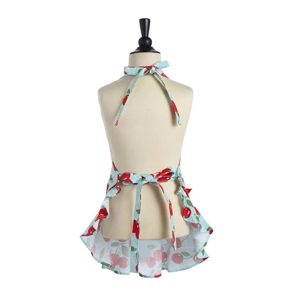 Vintage Inspired Child's Apron Blue Cherries Print