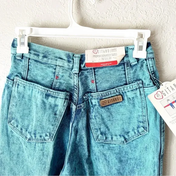 Vintage Jeans Women's 12 26&quot; Waist Gitano Acid Wash Teal NWT Deadstock
