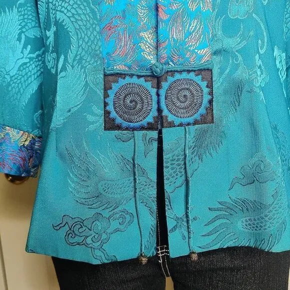 Vintage jewel tone embroidered button front oriental jacket
