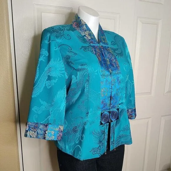 Vintage jewel tone embroidered button front oriental jacket