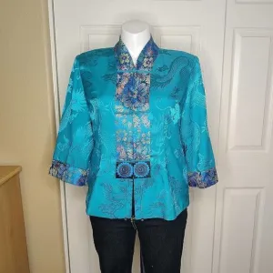 Vintage jewel tone embroidered button front oriental jacket