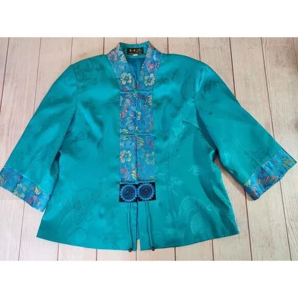 Vintage jewel tone embroidered button front oriental jacket