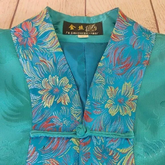 Vintage jewel tone embroidered button front oriental jacket