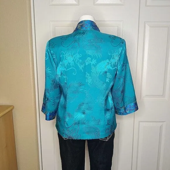 Vintage jewel tone embroidered button front oriental jacket