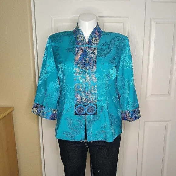 Vintage jewel tone embroidered button front oriental jacket