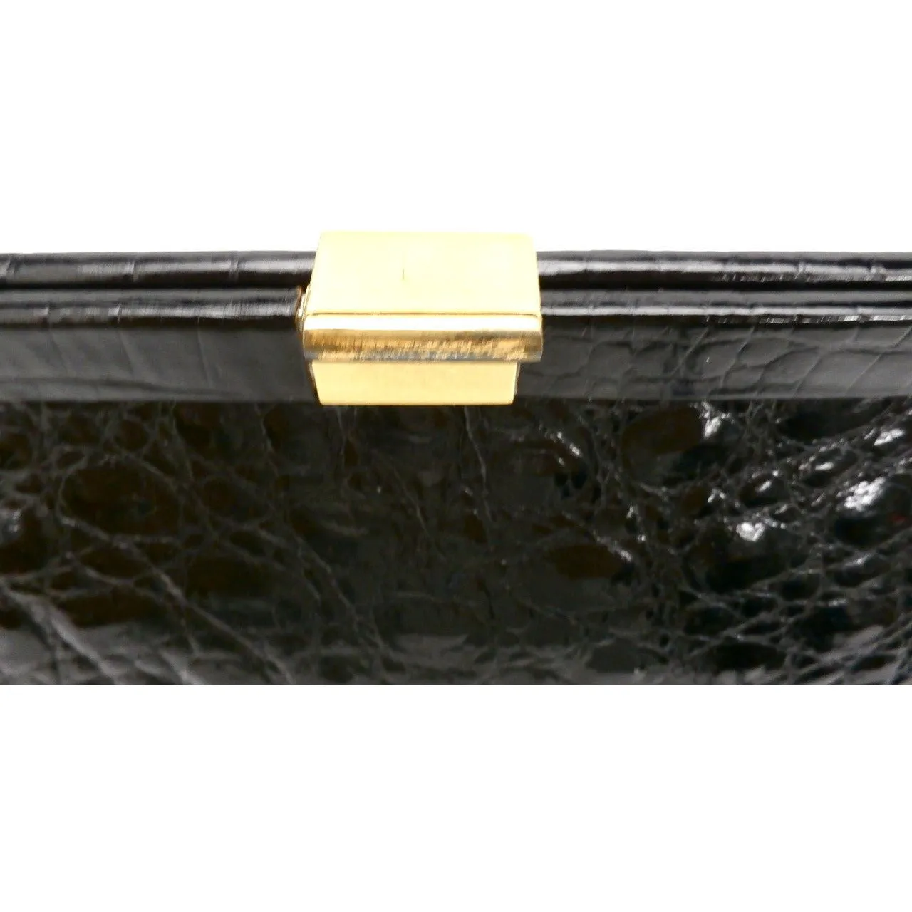 Vintage Kelly Style Bag Real Leather Black Alligator/Croc Finish Mayer 1950s Mint