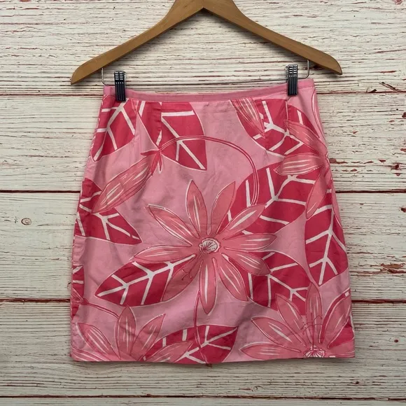 Vintage Lilly Pulitzer White Label Pink Floral Mini Skirt Sz 6